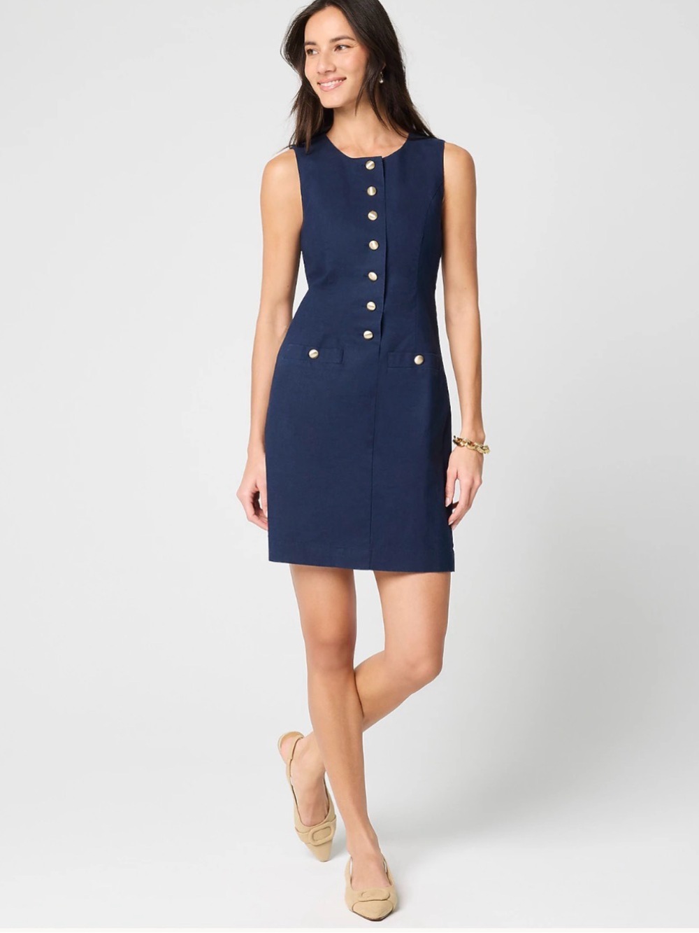 NWT J. Crew Factory linen-blend button-front mini Navy Blue dress Sz 0 $138